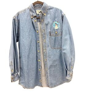 Lee Denim Collection Mens Long Sleeve Button Up Shirt Snowman Patch Blue Size M